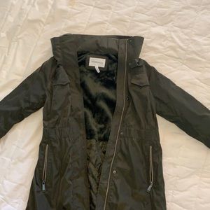 BCBG spring coat with hood that zips away.